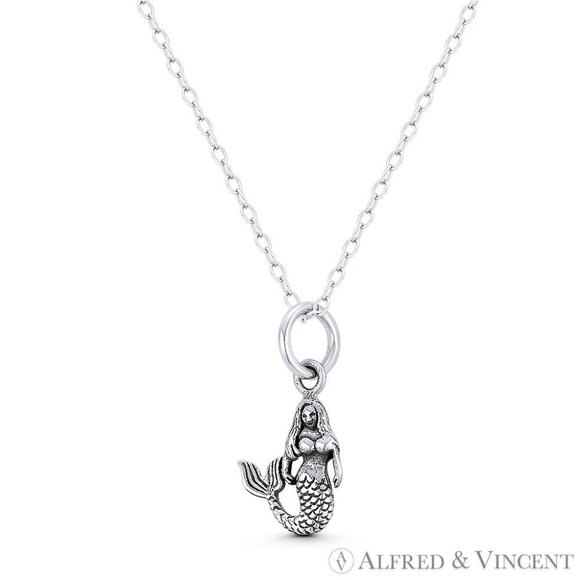 Mermaid / Siren Mythical Creature Charm Pendant in Oxidized .925 Sterling Silver - Picture 1 of 1